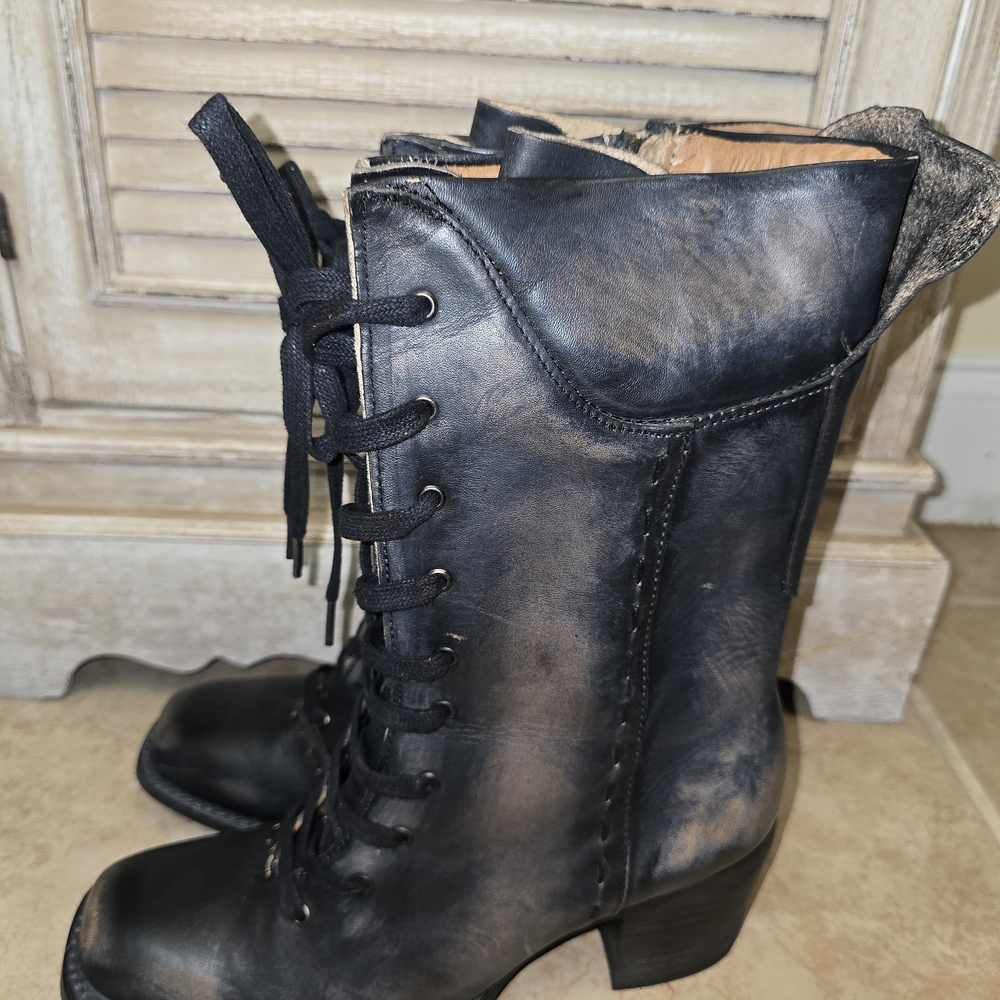 Freebird Dart Black Lace-Up Granny Style Square Toe Boots Size 10 - Picture 5 of 7